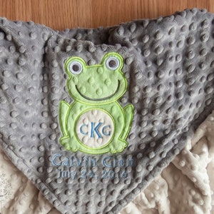 Personalized Minky Baby Boy Blanket, Personalized Frog Minky Baby Blanket, Personalized Baby Gifts, Baby Shower Gift, Monogrammed Blanket