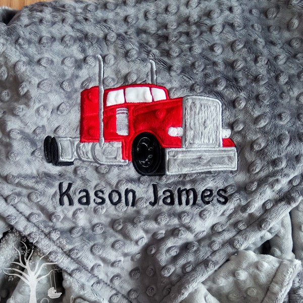 Personalized Minky Baby Blanket, Appliqued Semi Truck Minky Baby Blanket, Baby Boy Blanket, Personalized Baby Gift,  Semi Truck Blanket