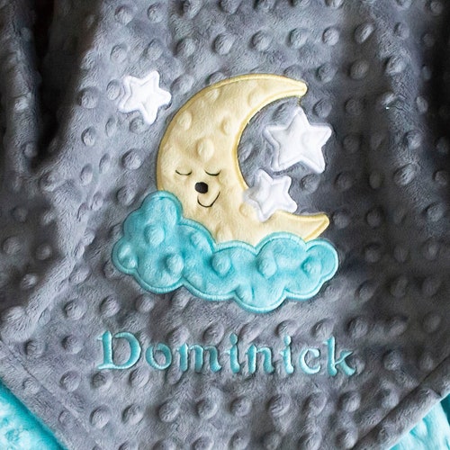 Moon, Stars, Cloud appliqued Minky Baby Blanket, Baby Girl, Baby Boy, 2024 Personalized, Baby Gift, Baby Shower Gift