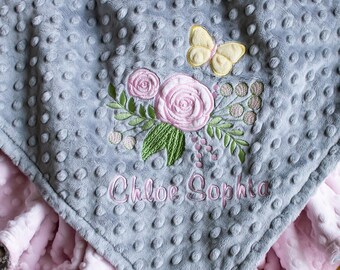Personalized Minky Baby Blanket, Floral Baby Girl Blanket Blanket, Personalized Baby Shower Gift, Personalized Baby Gift, Baby Girl Blanket