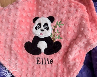 Appliqued Panda Personalized Minky Baby Blanket, Custom Baby Shower Gift