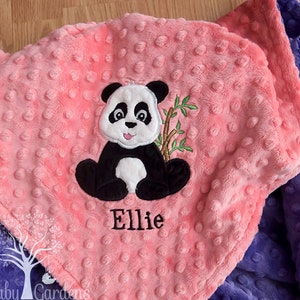 Panda Personalized Appliqued Minky Baby Blanket, Custom Baby Shower Gift