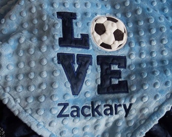 Soccer Personalized Minky Baby Blanket, Gender Neutral Baby Blanket, Soccer Baby Blanket, Personalized Baby Gifts, Appliqued Soccer Blanket