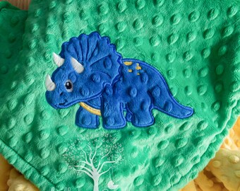 Personalized Minky Baby Blanket, Appliqued Dinosaur Minky Baby Blanket, Baby Boy Blanket, Personalized Baby Gift, Dinosaur Baby Blanket