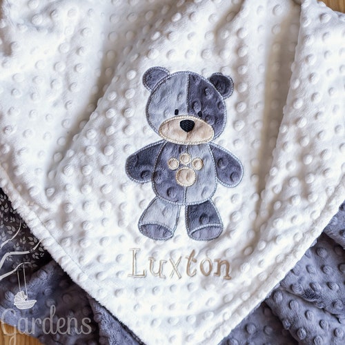 Teddy Bear Baby Boy Minky Blanket Appliqued Teddy Bear Etsy