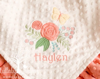 Personalized Minky Baby Blanket, Floral Baby Girl Blanket Blanket, Personalized Baby Shower Gift, Personalized Baby Gift, Baby Girl Blanket