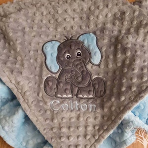 Elephant Personalized Minky Baby Blanket, Personalized Minky Baby Blanket, Personalized Baby Gift, Elephant Appliqued Minky Baby Blanket