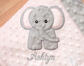 Elephant Personalized Minky Baby Blanket, Personalized Minky Baby Blanket, Personalized Baby Gift, Elephant Appliqued Minky Baby Blanket