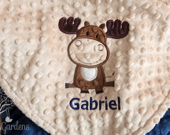 Appliqued Moose Woodland Minky Baby Blanket, Personalized and Customizable