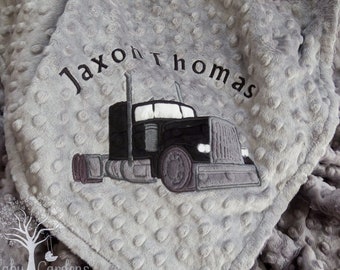 Personalized Appliqued Semi Truck Minky Baby Blanket