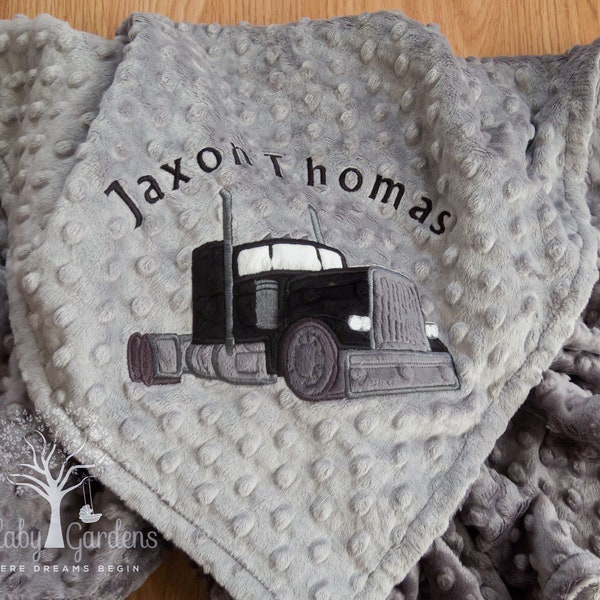 Personalized Appliqued Semi Truck Minky Baby Blanket