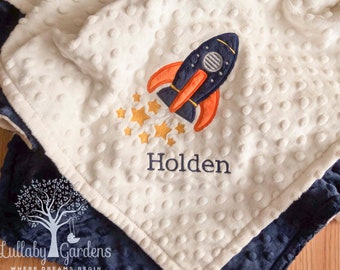 Personalized Minky Baby Blanket, Space Rocket Personalized Minky Baby Blanket, Personalized Baby Gift, Rocket Ship Minky Baby Blanket