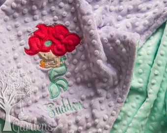 Mermaid Personalized Minky Baby Blanket - Mermaid Applique - Choice of Colors