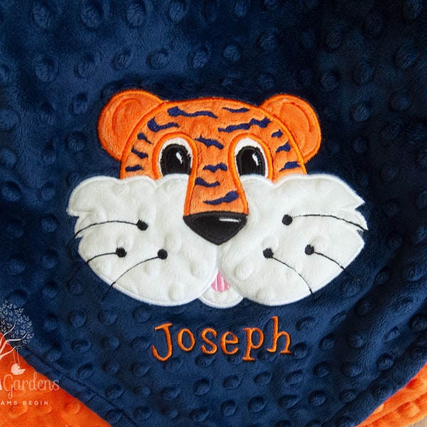 Tiger Personalized Minky Baby Blanket, Personalized Minky Baby Blanket, Personalized Baby Gift, Appliqued Tiger Baby Blanket,
