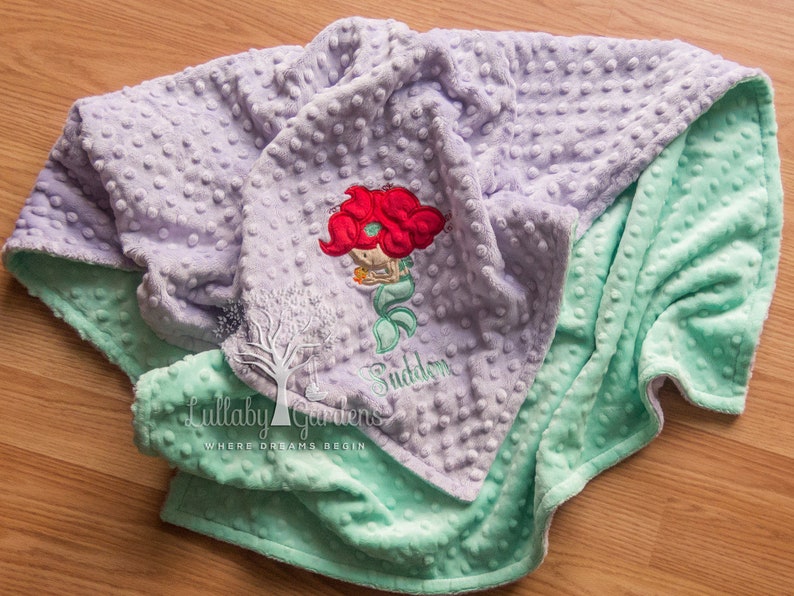 Mermaid Personalized Minky Baby Blanket Mermaid Applique Etsy
