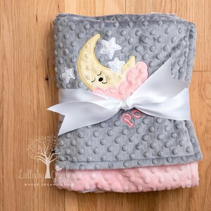Minky Baby Blanket, Moon, Stars, Cloud Appliqued Minky Blanket, Baby ...