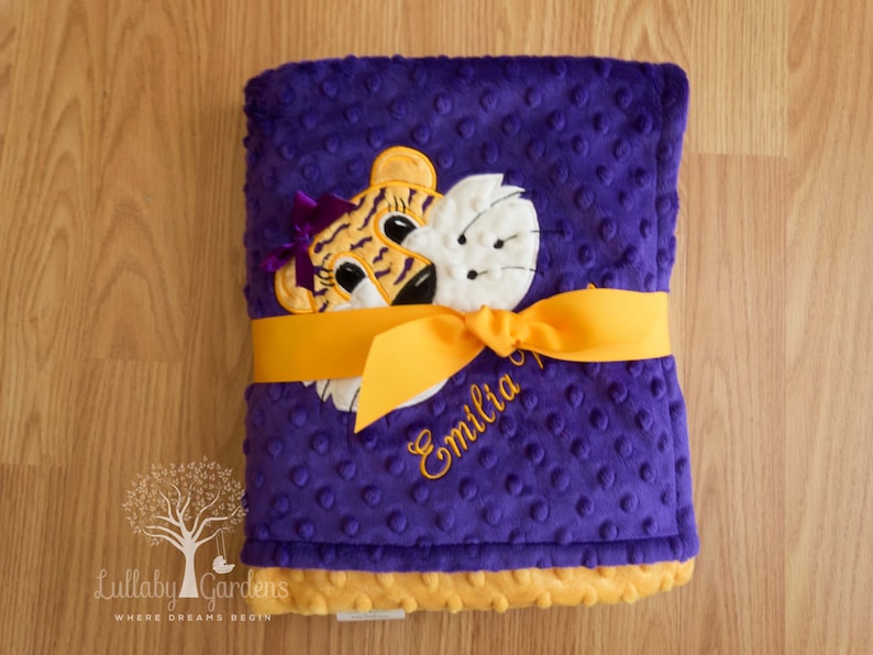 Tiger Personalized Minky Baby Blanket Purple and Gold Baby Etsy