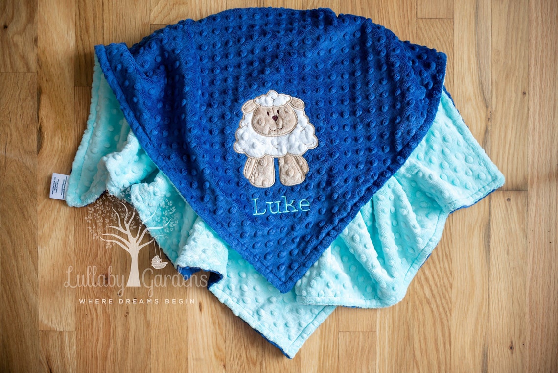 Personalized Minky Baby Blanket Appliqued Lamb Blanket Baby Etsy