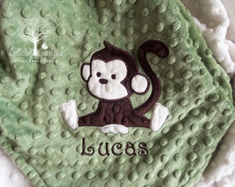 Monkey Minky Baby Blanket, Baby Boy Gift, Baby Boy Blanket, Personalized Minky Baby Blanket, Custom Baby Blankets