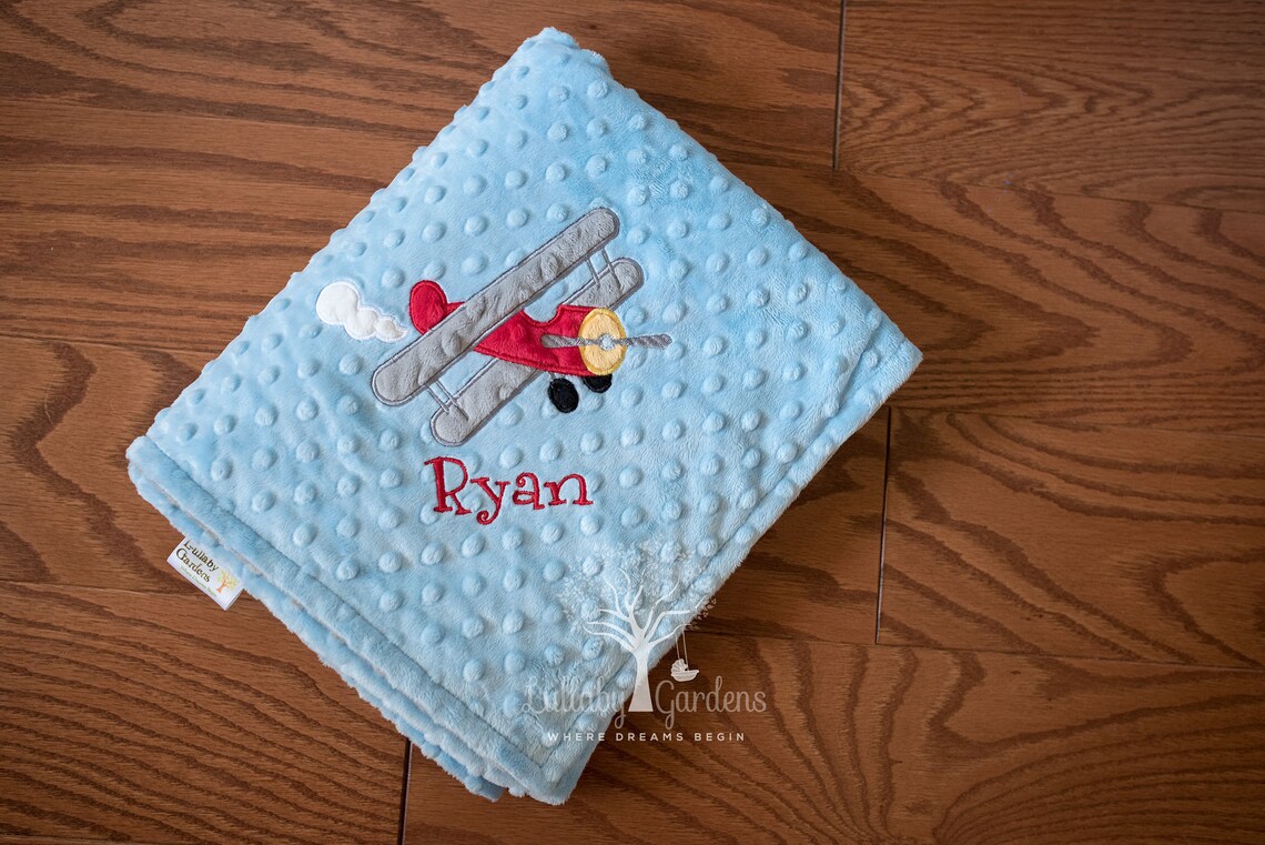 Airplane Personalized Minky Baby Blanket Airplane Minky Baby Etsy