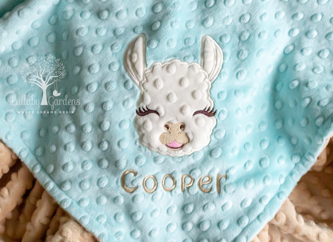Llama Personalized Minky Baby Blanket Appliqued Llama Baby Etsy