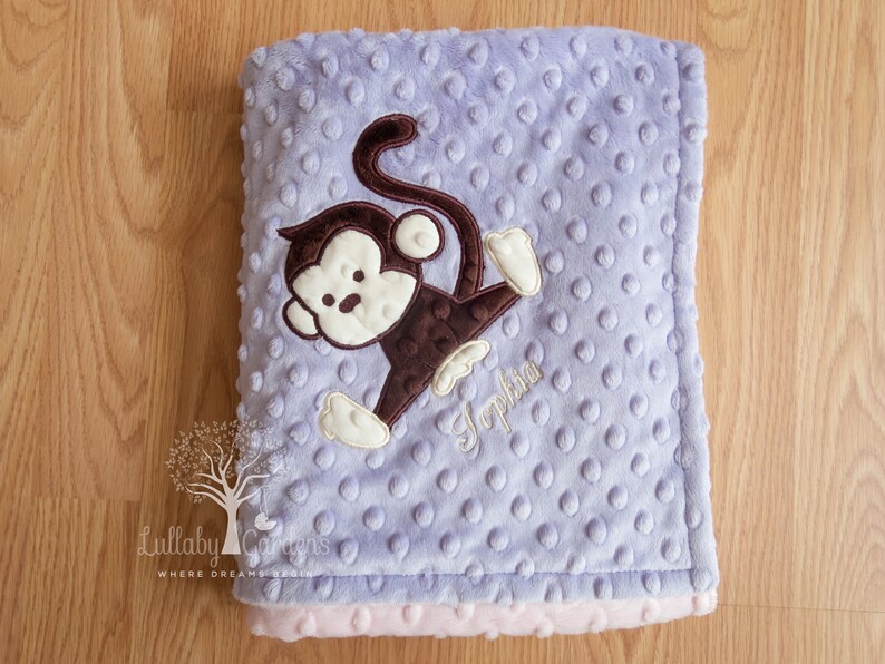 Personalized Baby Girl Minky Blanket Appliqued Monkey Etsy