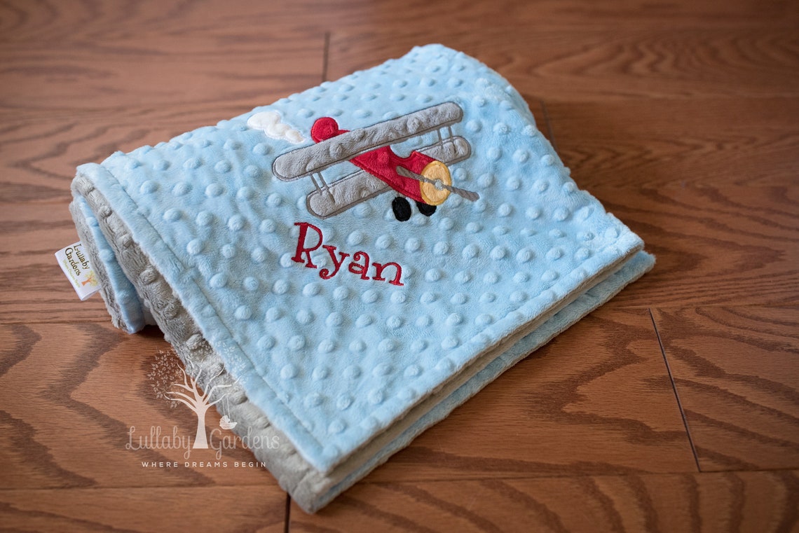 Airplane Personalized Minky Baby Blanket Airplane Minky Baby Etsy