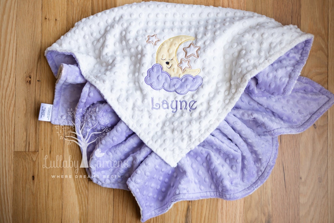 Minky Baby Blanket, Moon, Stars, Cloud Appliqued Minky Blanket, Baby ...