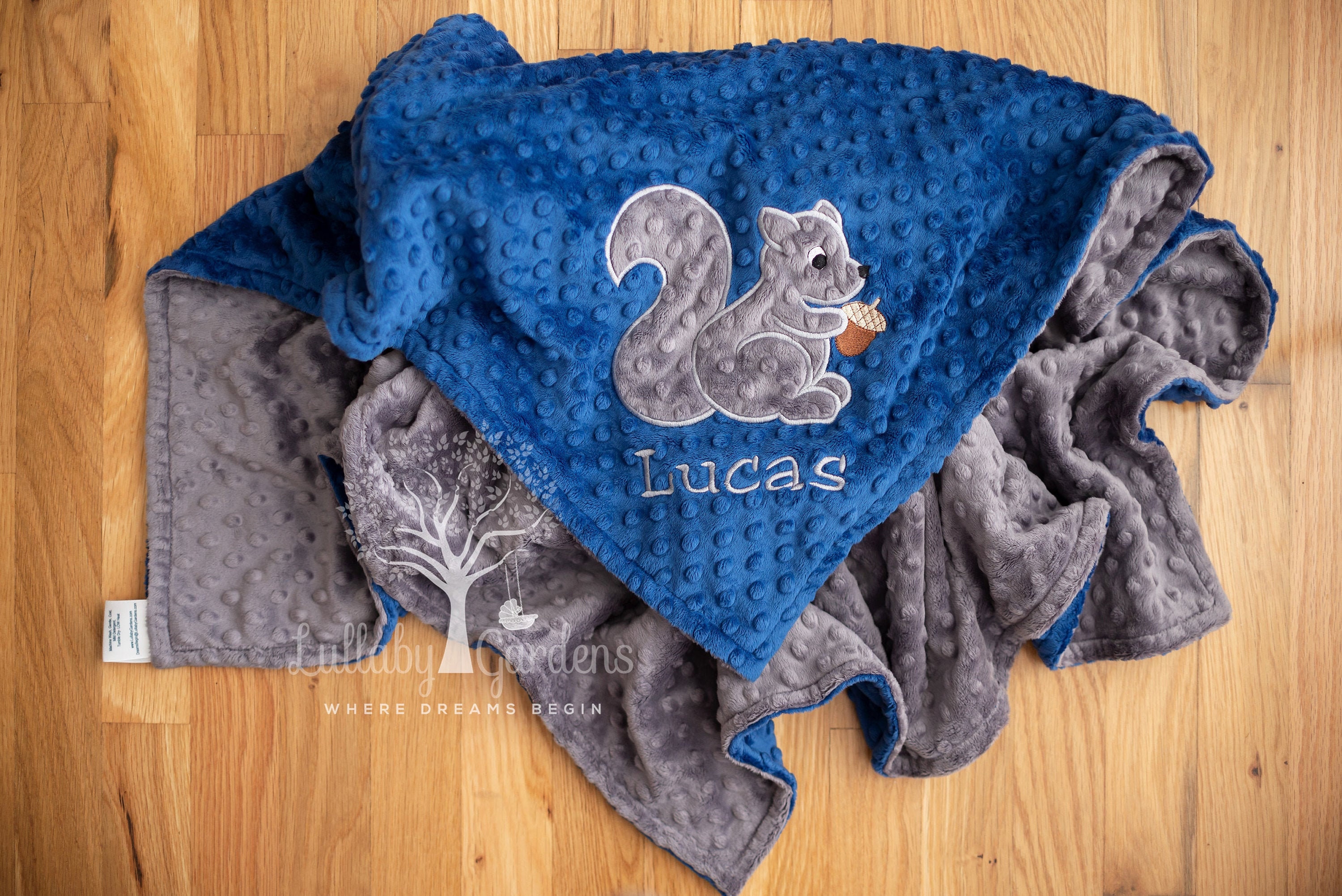 Squirrel Embroidered Baby Blanket