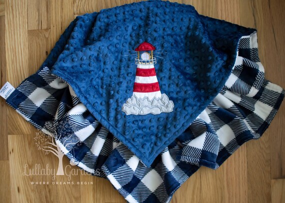 Lighthouse Minky Baby Blanket Personalized Appliqued Etsy