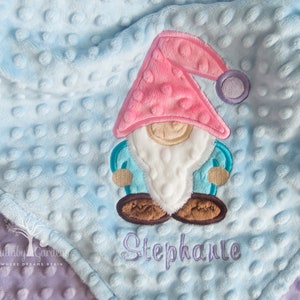 Gnome Minky Baby Blanket for Baby Boy or Girl, Appliqued, Choice of Colors, Minky Blanket, Personalized Baby Gifts