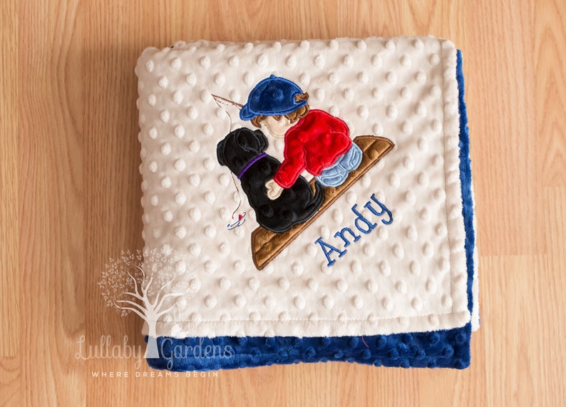 Personalized Baby Boy Minky Blanket Appliqued Boy With Dog Etsy