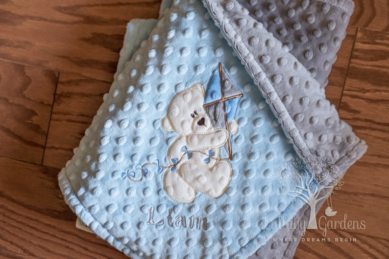 Personalized Baby Boy Minky Blanket Appliqued Teddy Bear Baby Etsy