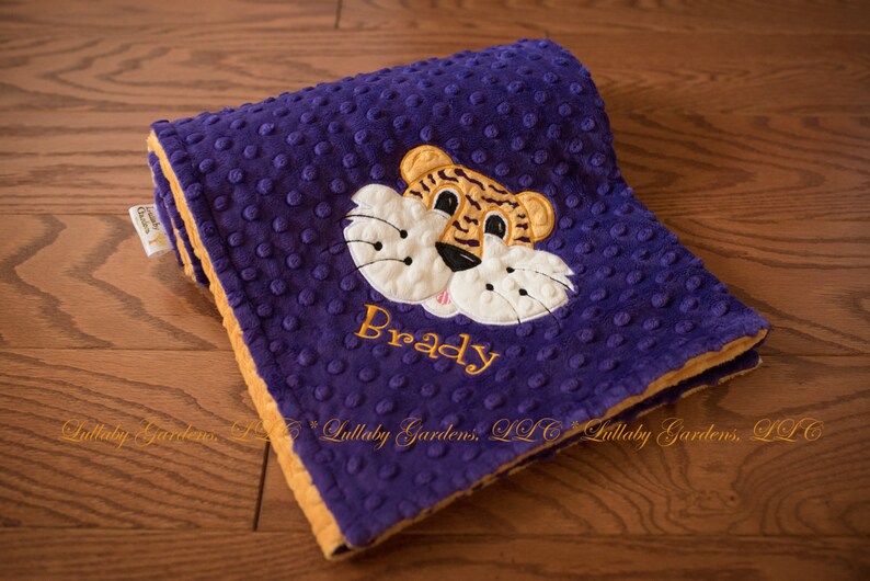 Tiger Personalized Minky Baby Blanket Purple and Gold Baby Etsy