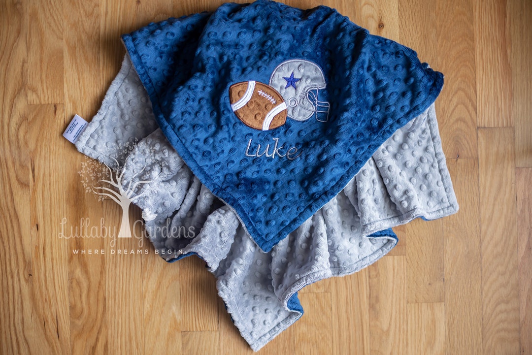 Personalized Baby Boy Minky Blanket, Appliqued Football, Stroller Blanket, Crib Blanket, Toddler