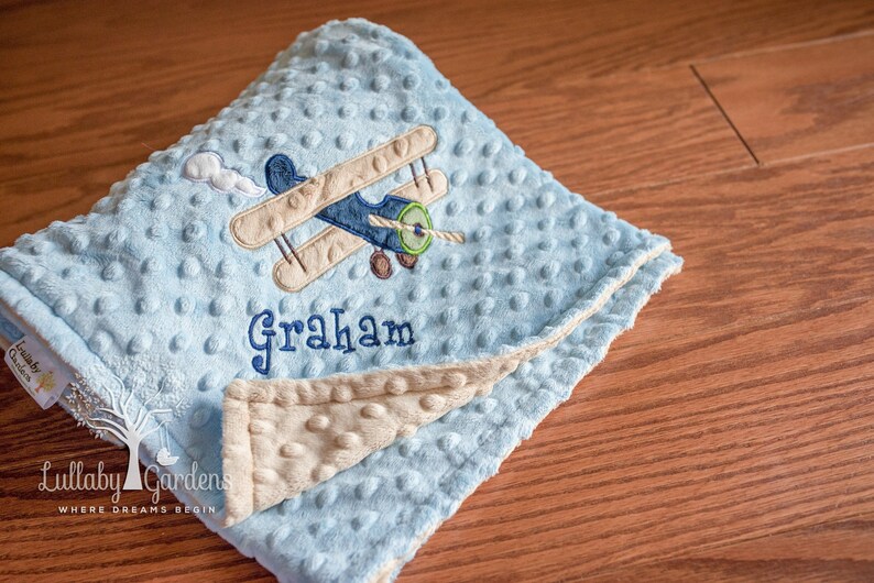 Airplane Personalized Minky Baby Blanket Airplane Minky Baby Etsy