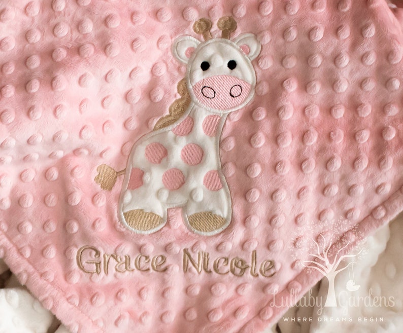 Giraffe Personalized Minky Baby Girl Blanket Appliqued Etsy