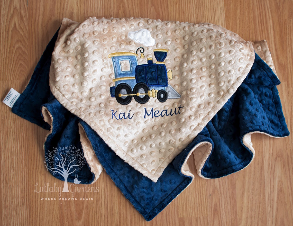 Personalized Baby Boy Minky Blanket Appliqued Train Stroller Etsy
