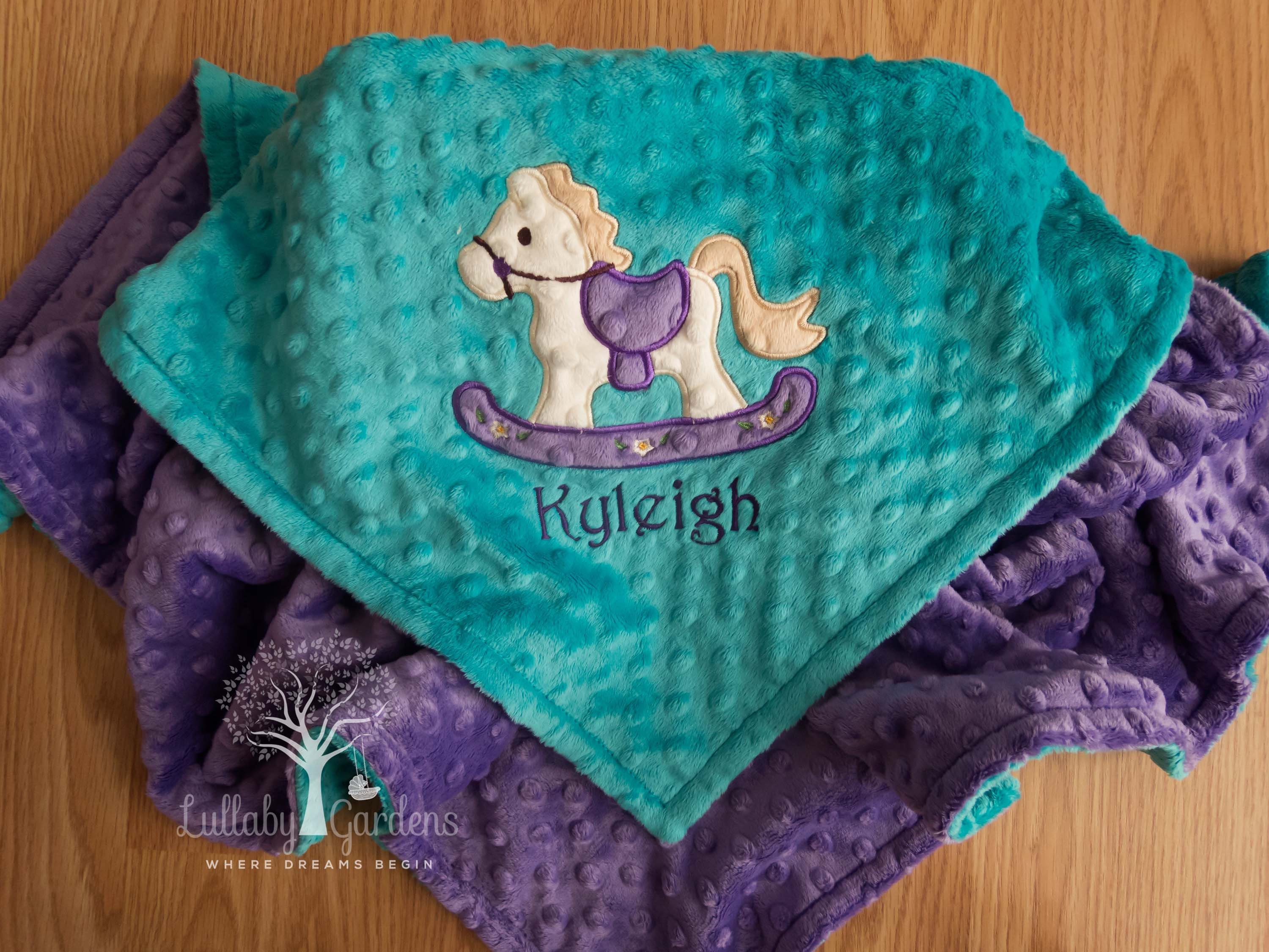 Pesrsonalized Baby Girl Minky Blanket Rocking Horse Appliqued Etsy