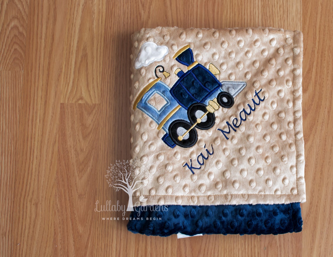 Personalized Baby Boy Minky Blanket Appliqued Train Stroller Etsy