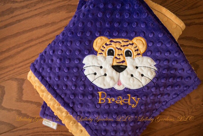 Tiger Personalized Minky Baby Blanket Purple and Gold Baby Etsy