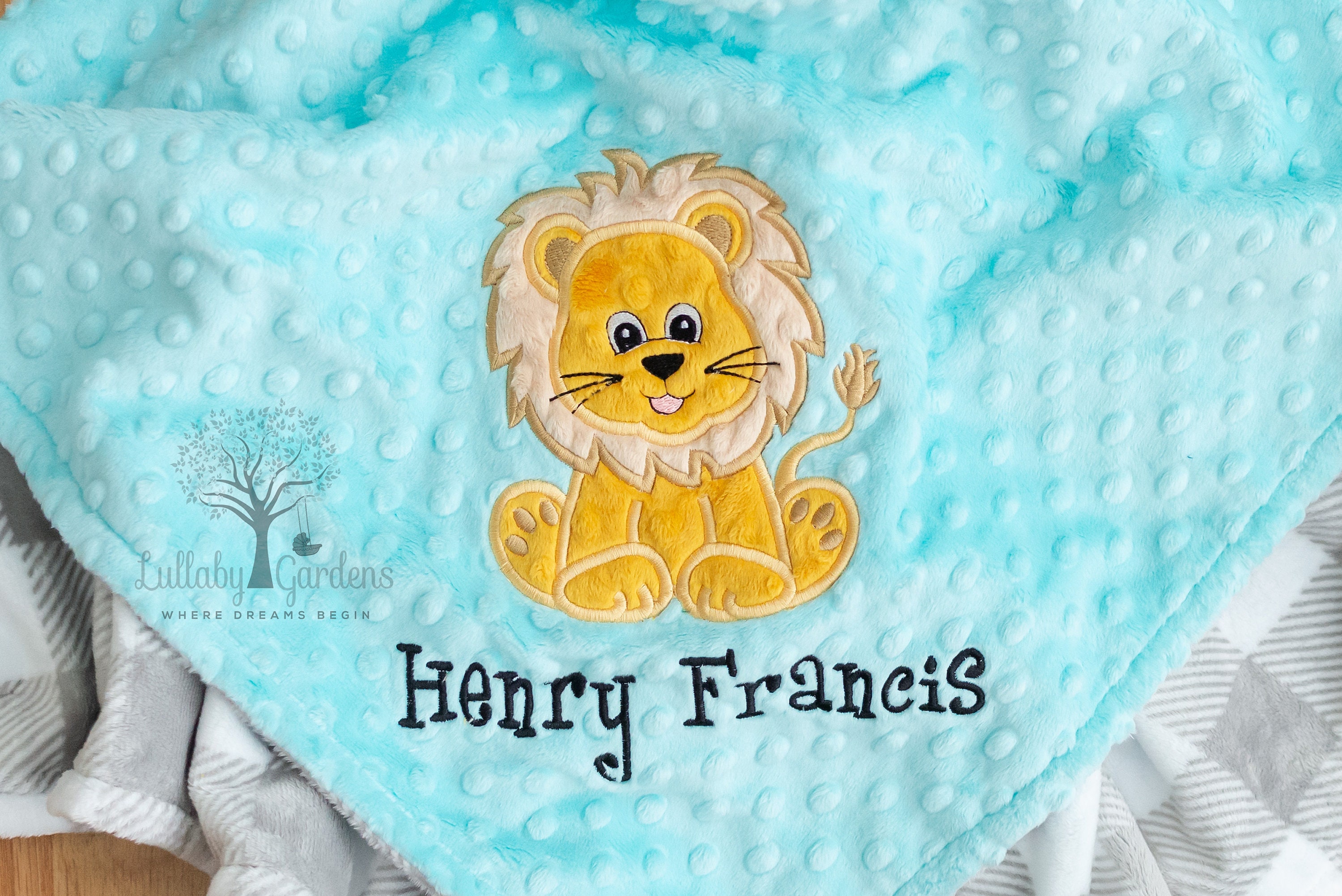 Lion Personalized Minky Baby Blanket Appliqued Lion Blanket Etsy