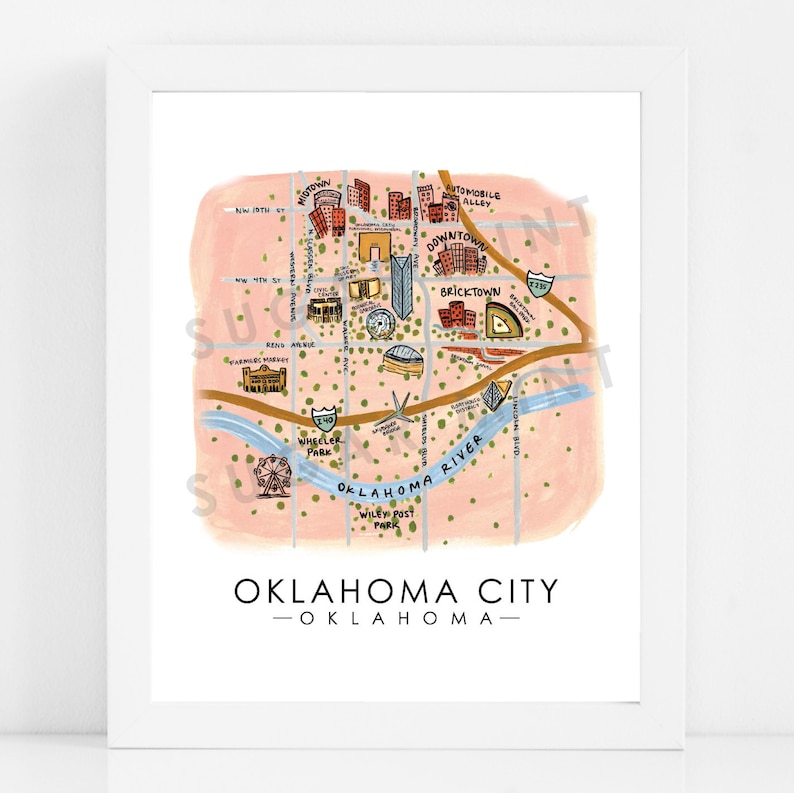 OKC Oklahoma City Oklahoma Hand Painted Design 8x10 Art Etsy