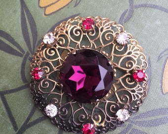 Lacy Round Brass Brooch