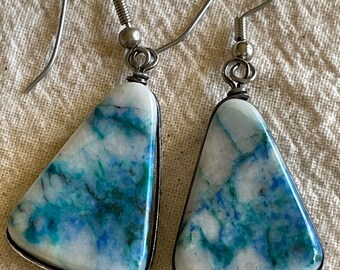 1970s Blue And White Stone Earrings
