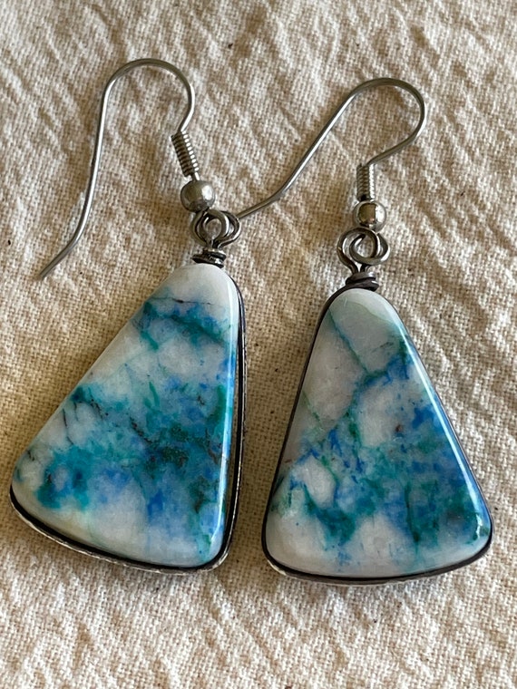 1970s Blue And White Stone Earrings