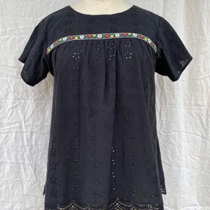 Black Eyelet with Vintage Trim Peasant Blouse