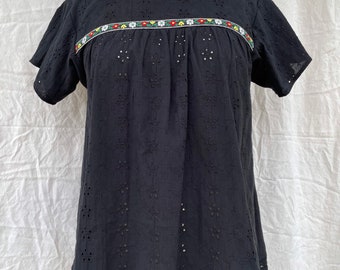 Black Eyelet with Vintage Trim Peasant Blouse