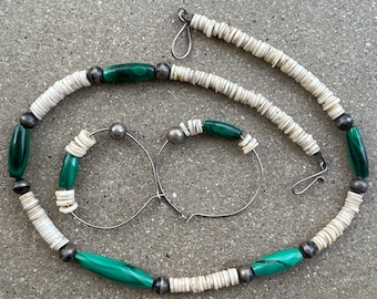 1970s Green Malachite Necklace And Earring Set