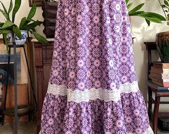 Edwardian Style  Petticoat In Purple and Pink Print